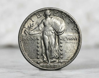 1917 Standing Liberty Quarter Dollar Old Coins, Rare American 25 Cents Silver Coins, Antique US Collectible Coins