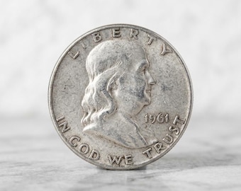 Antique 1961 Franklin Half Dollar Old Coin Collection, Vintage US Silver Coins for Collectors, Rare American Silver Dollar