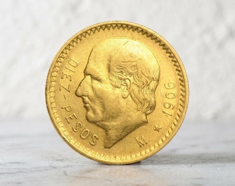 1906 mexikanische 10 Pesos Goldmünze (Hidalgo), antike mexikanische Adlerdollar seltene Münzen, alte mexikanische Münzen für Sammler