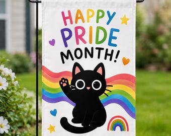 Rainbow Cat Pride Garden Flag, Happy Pride Month Yard Decor, Cat Lover Gifts, Pride Month Flag | 12x18 IN