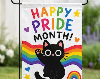 Rainbow Cat Pride Garden Flag, Happy Pride Month Yard Decor, Cat Lover Gifts, Pride Month Flag | 12x18 IN