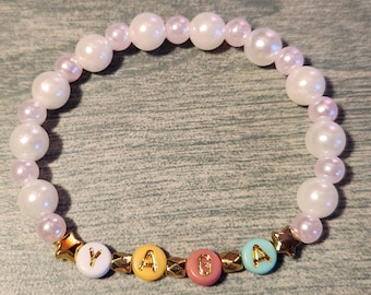 Pulsera elástica Yaga hecha a mano con perlas de imitación
