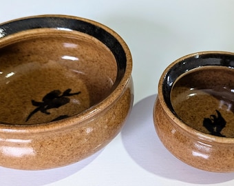 Vintage Studio Pottery Bowls Pair - Handmade Hand Thrown Japanese Wabi Sabi Style Tableware