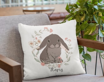 Personalized Bunny Pillow Cover, Birthday Gift for Bunny Mom, Custom Rabbit Decor Pillow Case, Personalized Bunny Memorial, Bunny Lover Gift