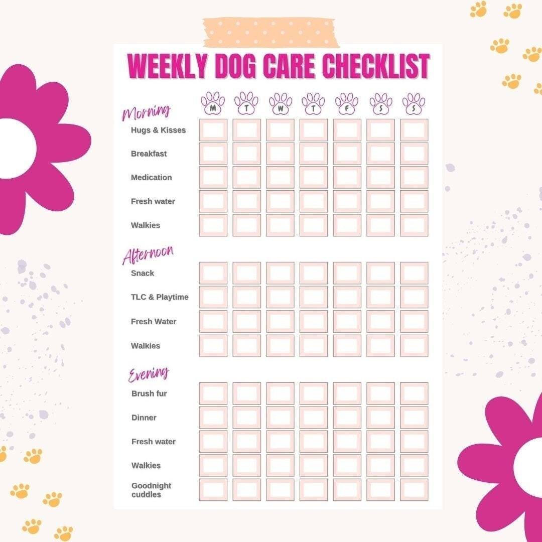 Printable Dog Care Checklist Pink Digital Download Dog Care Schedule printable-dog-care-checklist-pink-digital-download-dog-care-schedule
