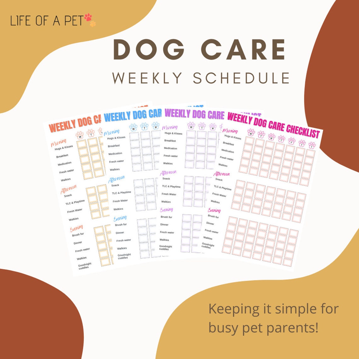 Printable Dog Care Checklist, Pink Digital Download Dog Care Schedule ...