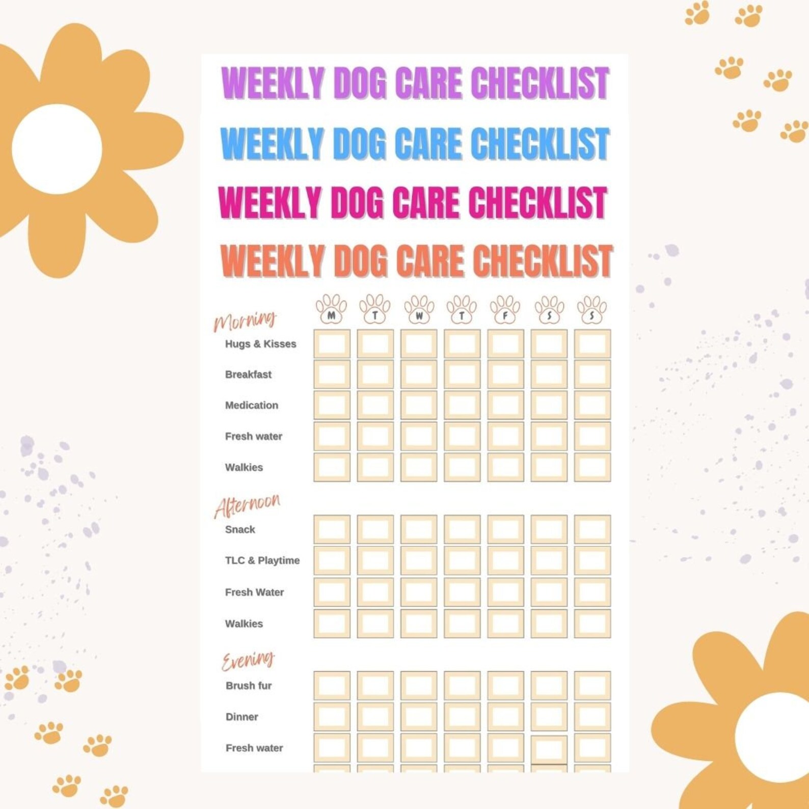 Dog Care Printable Checklist, Purple Pet Care Planner, Digital Size A4 PDF Dog Care Chart ...