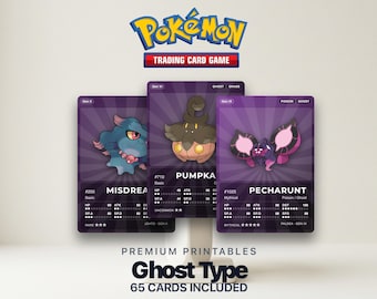 Karty zastępcze Pokémon typu Ghost Pokédex | Wszystkie generacje | Wypełniacz segregatora do druku w formacie PDF | A4 i Letter | 300 DPI | ANGIELSKI