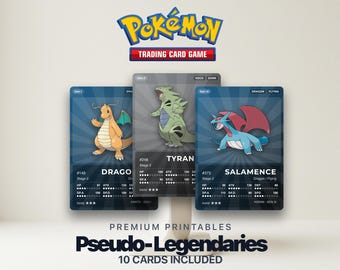 Pokémon Pseudo-Legendary Pokédex Placeholder | Dragonite Tyranitar Garchomp | Karty Pokémon do druku | Zestaw segregatorów | 300 DPI | ANGIELSKI