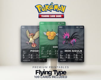 Karty zastępcze Pokémon typu Flying Type Pokédex | Wszystkie generacje | Wypełniacz segregatora do druku w formacie PDF | A4 i Letter | 300 DPI | ANGIELSKI