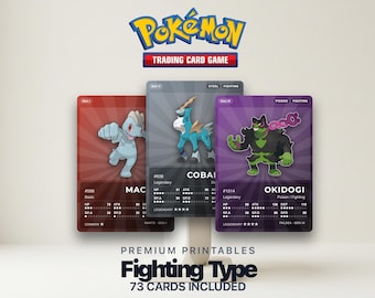 Karty zastępcze Pokémon Pokédex typu Fighting | Wszystkie generacje | Wypełniacz segregatora do druku w formacie PDF | A4 i Letter | 300 DPI | ANGIELSKI