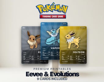 Pokémon Eevee Eeveelutions Pokédex Placeholder | Wszystkie 9 ewolucji | Karty Pokémon do druku | Organizer do segregatora | 300 DPI | ANGIELSKI
