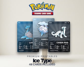 Karty zastępcze Pokémon typu lodowego Pokédex | Wszystkie generacje | Wypełniacz segregatora do druku w formacie PDF | A4 i Letter | 300 DPI | ANGIELSKI