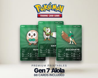 Pokémon Alola Pokédex Placeholder 722-809 | Organizer Gen 7 Binder | Karty Pokémon do druku | Śledzenie zestawu Master Set | 300 DPI | ANGIELSKI