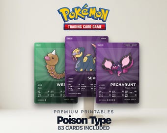 Karty zastępcze Pokémon Pokédex typu Trucizna | Wszystkie generacje | Wypełniacz do segregatora do druku w formacie PDF | A4 i Letter | 300 DPI | ANGIELSKI