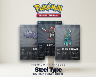 Karty zastępcze Pokémon Pokédex typu Steel | Wszystkie generacje | Wypełniacz do segregatora do druku w formacie PDF | A4 i Letter | 300 DPI | ANGIELSKI