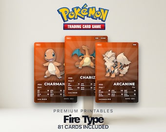 Karty zastępcze Pokémon typu Fire Pokédex | Wszystkie generacje | Wypełniacz segregatora do druku w formacie PDF | A4 i Letter | 300 DPI | ANGIELSKI
