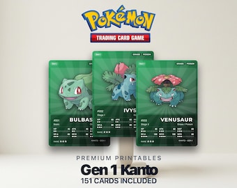 Pokémon Kanto Pokédex Placeholder 001-151 | Organizer Gen 1 Binder | Karty Pokémon do druku | Śledzenie zestawu Master Set | 300 DPI | ANGIELSKI