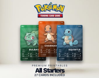 Pokémon Starter Pokédex Placeholder Gen 1-9 | Kolekcja 27 kart startowych | Karty Pokémon do druku | Organizer do segregatora | 300 DPI | ANGIELSKI