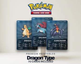 Karty zastępcze Pokémon typu Dragon Pokédex | Wszystkie generacje | Wypełniacz segregatora do druku w formacie PDF | A4 i Letter | 300 DPI | ANGIELSKI