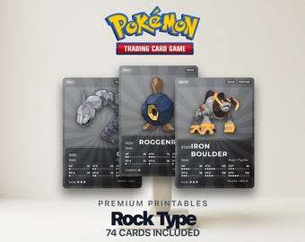 Karty zastępcze Pokémon Pokédex typu Rock | Wszystkie generacje | Wypełniacz segregatora do druku w formacie PDF | A4 i Letter | 300 DPI | ANGIELSKI