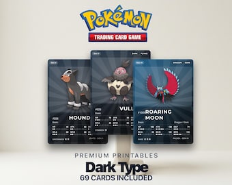 Karty zastępcze Pokémon Pokédex Dark Type | Wszystkie generacje | Wypełniacz segregatora do druku w formacie PDF | A4 i Letter | 300 DPI | ANGIELSKI