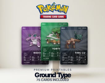 Karty zastępcze Pokémon Pokédex typu naziemnego | Wszystkie generacje | Wypełniacz segregatora do druku w formacie PDF | A4 i Letter | 300 DPI | ANGIELSKI