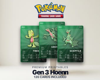 Pokémon Hoenn Pokédex Placeholder 252-386 | Organizer Gen 3 Binder | Karty Pokémon do druku | Śledzenie zestawu Master Set | 300 DPI | ANGIELSKI