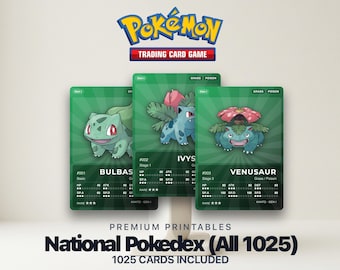 Pokémon National Pokédex Placeholder 001-1025 | Kompletne karty Pokémon dla generacji 1-9 | Karty Pokémon do druku | Organizer do segregatora | 300 DPI | ANGIELSKI