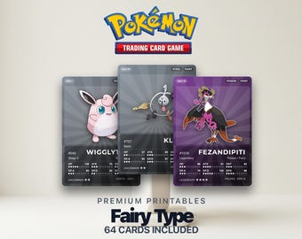 Karty zastępcze Pokémon Pokédex typu Fairy | Wszystkie pokolenia | Wypełniacz segregatora do druku w formacie PDF | A4 i Letter | 300 DPI | ANGIELSKI
