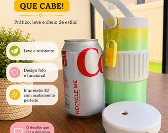 3D Printed Can Cooler Holder with Lid, Tab Opener | 12oz Drink Holder