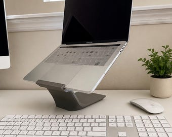 3D Printed Laptop Stand – Minimalist Modern Riser, Ergonomic Desk Accessory, Gray MacBook Stand