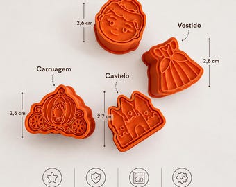 Princess Plunger Cutter Set | 3D Printed Cookie Stamp, Fondant, Brigadeiro Molds