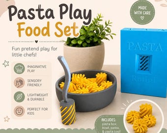 3D Printed Rotini Pasta Play Food Set | Pretend Kitchen Toy