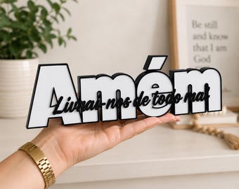 Amen Deliver Us From Evil Sign | 3D Printed Christian Desk Decor