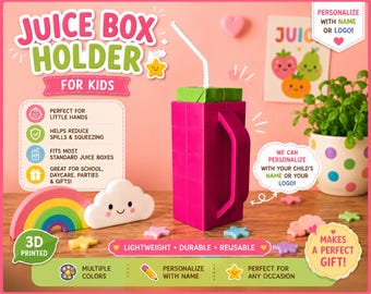 Personalized 3D Printed Juice Box Holder with Handle | Custom Name or Logo