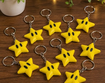 3D Printed Yellow Star Keychain, Gamer Backpack Charm, Party Favor Bag Accessory