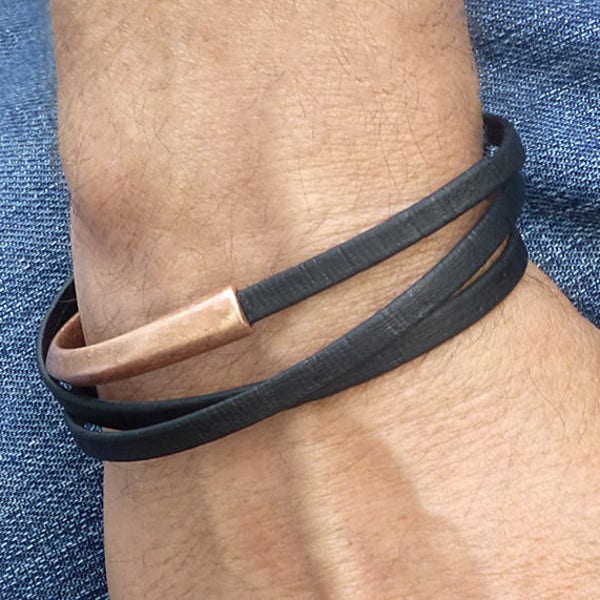 Vegan Leather Wrap Bracelet, Black Cork Bracelet, Eco Friendly Jewelry, Copper Magnetic Bracelet, Cruelty Free Gift for Him, Vegan Jewelry