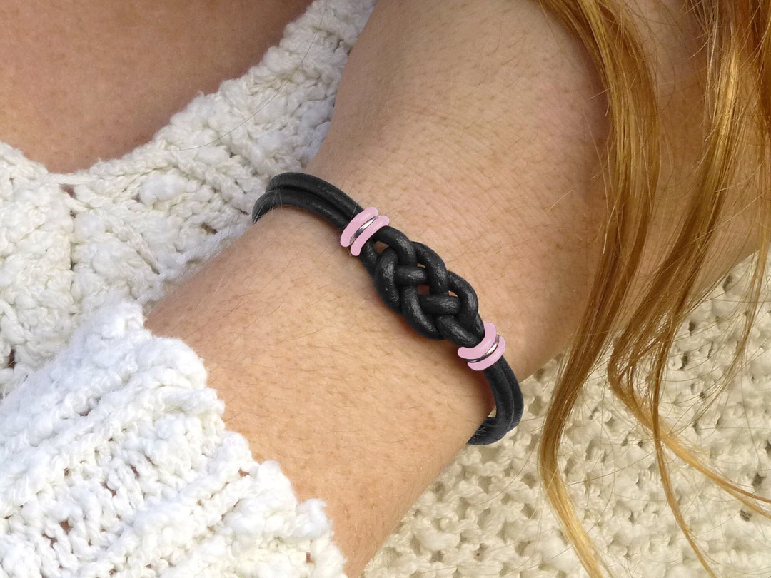 Breast Cancer Survivor Double Knot Leather Bracelet, Cancer Gift ...