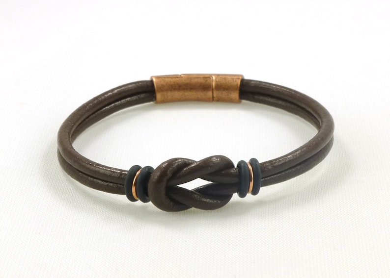Mens Brown Leather Bracelet, Celtic Bracelet, Mens Copper Bracelet, Mens Leather Brown Bracelet, Unique Gift for Men, Couple Bracelet image 2