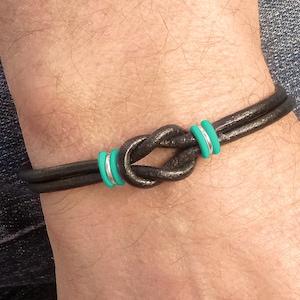 Ovarian Cancer Awareness Bracelet, Ovary Cancer Infinity Bracelet for Him or for Her, Teal and Black Leather Bracelet, Celtic Knot Bracelet