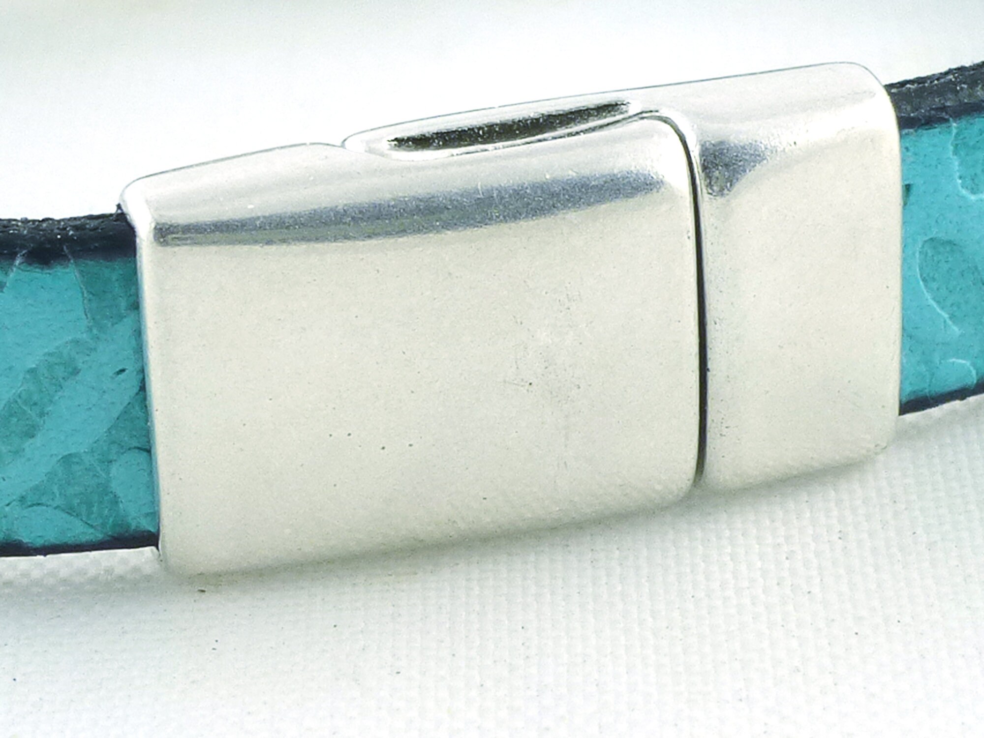 Ovarian Cancer Awareness Teal Ribbon Leather Bracelet – Silver Plated Charm, 18 Inch Chain - View #2