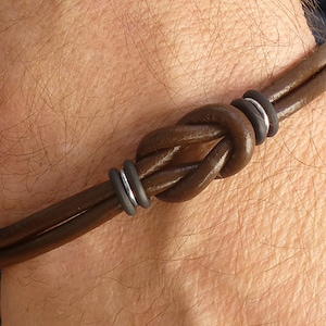 Unisex Brown Celtic Leather Bracelet with Silver Magnetic Clasp, Handmade Minimalist Infinity Love Knot Jewelry for Everyday Wear