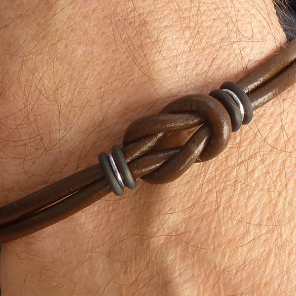 Mens Brown Leather Love Knot Bracelet, Graduation Gift for Him, Celtic Eternity Bracelet, Gift for Dad, Brother, Husband, or Boyfriend