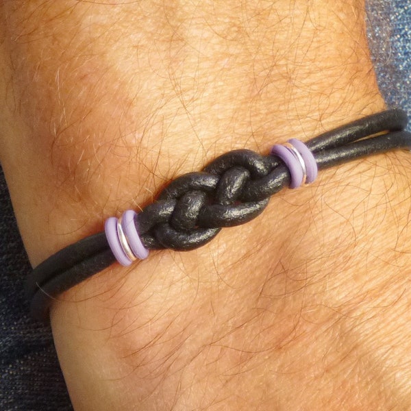 Esophageal Cancer Awareness Double Love Knot Bracelet, Esophagus Carcinoma Periwinkle and Black Leather Bracelet, Squamous Cell Carcinoma