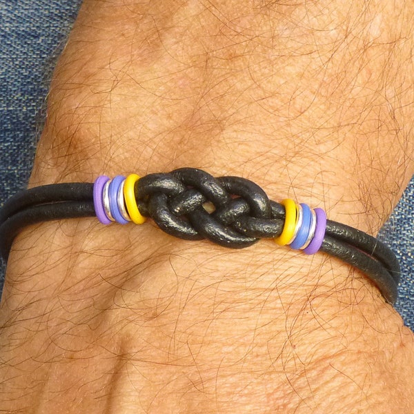 Bladder Cancer Double Love Knot Hope Bracelet, Awareness Bracelet, Yellow, Blue, Purple, and Black Leather Bracelet for Him or for Her