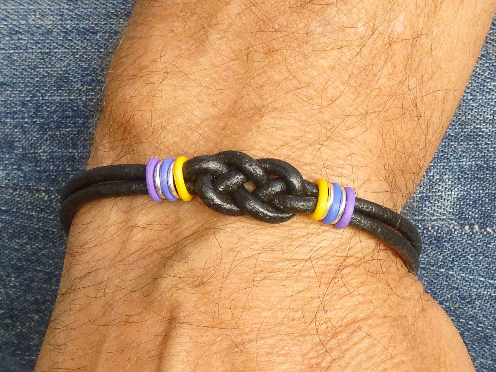 Bladder Cancer Awareness Bracelet, Black Leather Double Knot