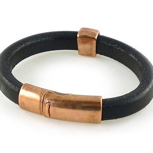 Black Leather Cuff Bracelet Mens Copper Bracelet Black - Etsy
