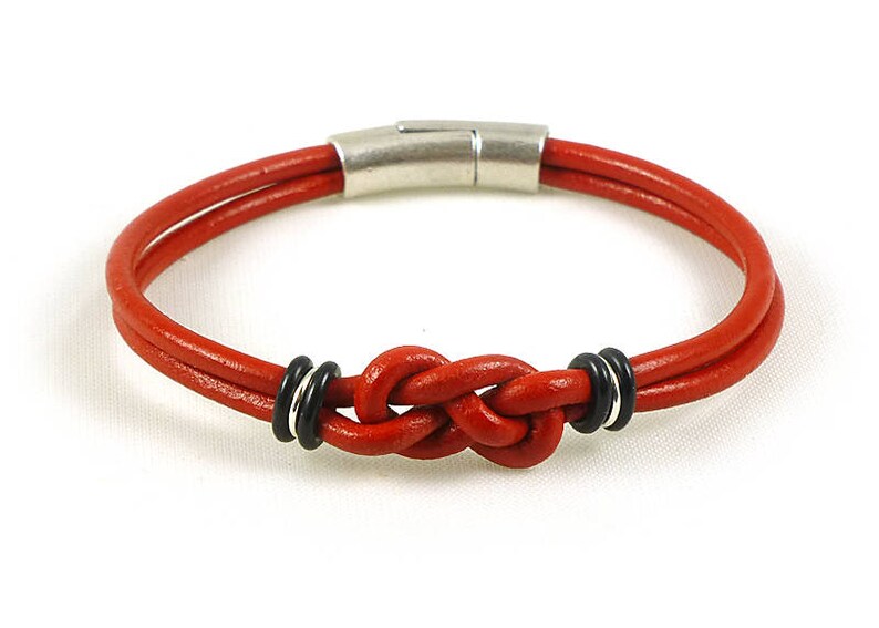 Double Celtic Love Knot Bracelet Mens Red Leather Bracelet Etsy