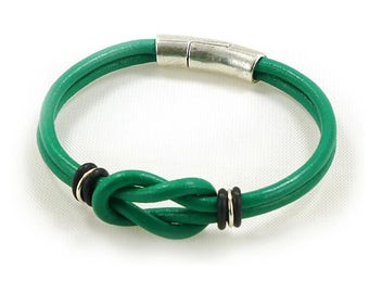 Celtic Knot Bracelet, Green Leather Bracelet, Infinity Friendship Bracelet, St Patrick's Day Jewelry, Love Knot Meaningful Jewelry Gift